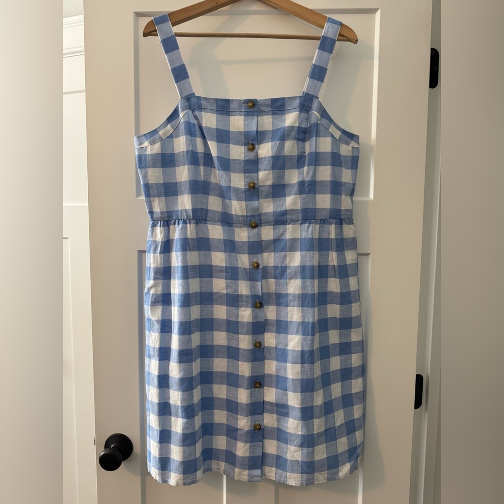 NEW - JCrew Blue & White Gingham Button-Front Dress
